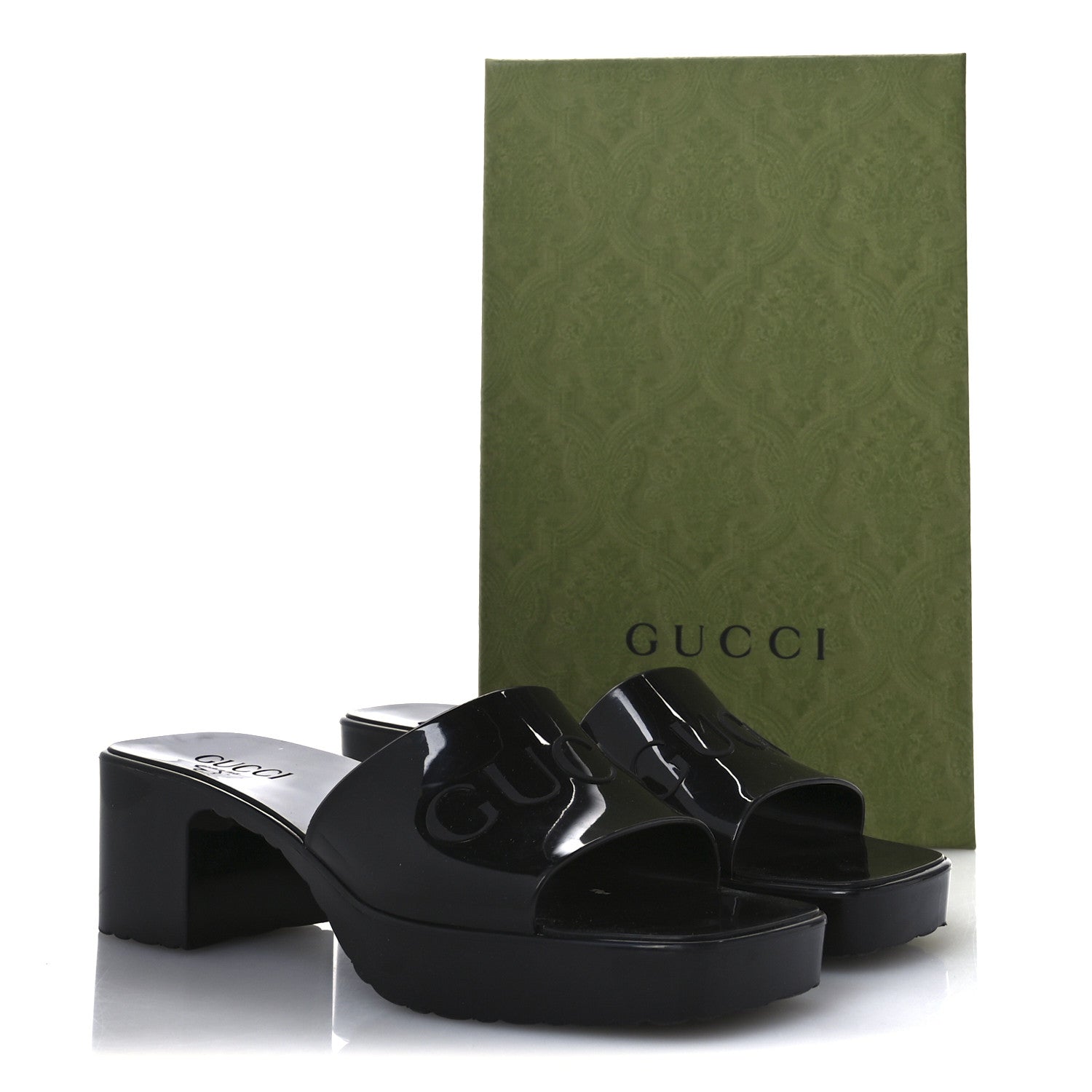 Gucci Rubber Gucci Logo Womens Platform 20/60mm Slide Sandals 38 Black 9 of 9