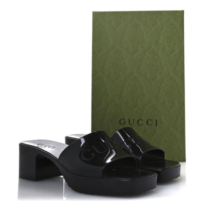 Gucci Rubber Gucci Logo Womens Platform 20/60mm Slide Sandals 38 Black 9 of 9