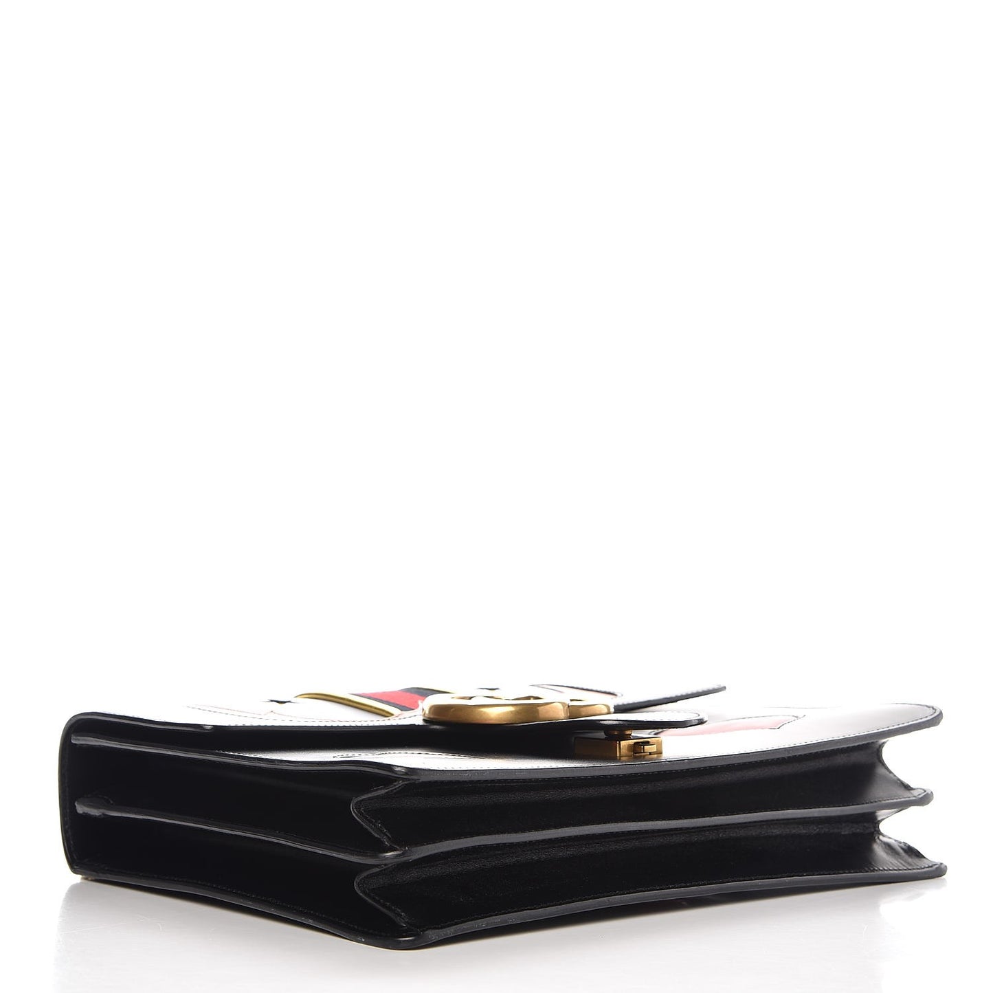Calfskin Web Heart Medium GG Marmont Chain Handle Bag Black