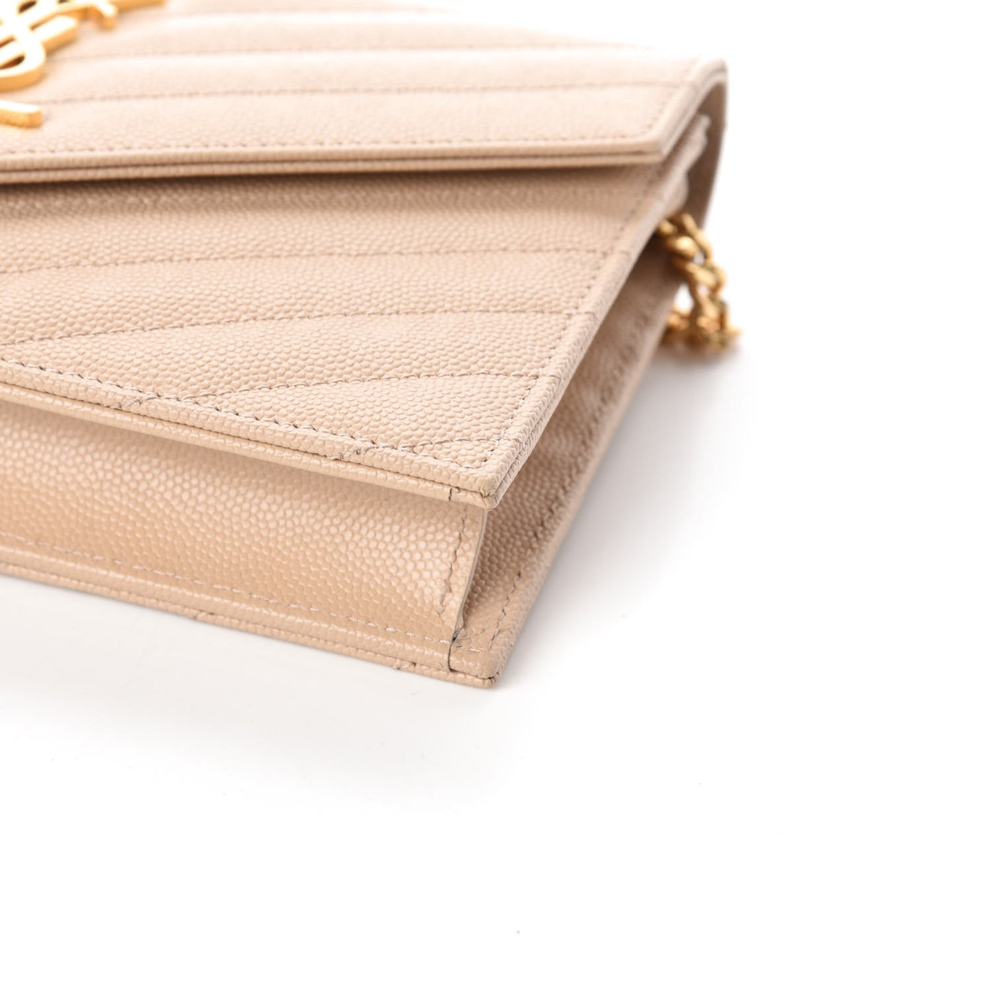 Grain De Poudre Matelasse Chevron Monogram Envelope Chain Wallet Nude Powder