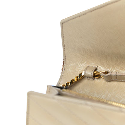 Saint Laurent Grain De Poudre Matelasse Chevron Monogram Chain Wallet Dark Latte 21 of 30