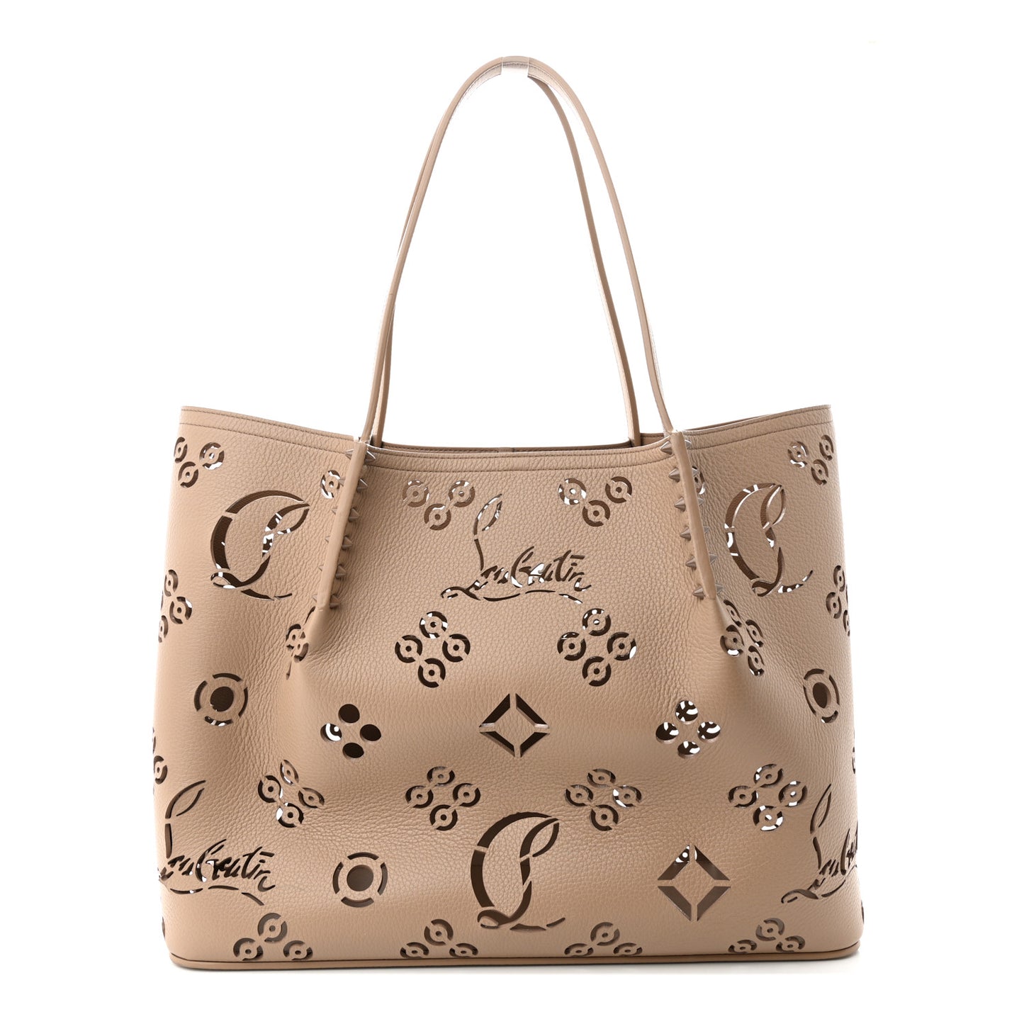 Calfskin Perforated Loubinthesky Large Cabarock Spikes Tote Roca