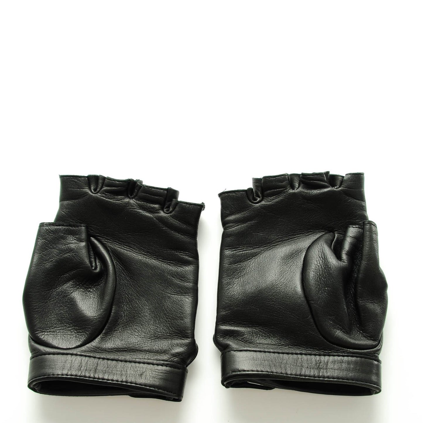 Lambskin Quilted Fingerless CC Turn Lock Gloves 8 Black