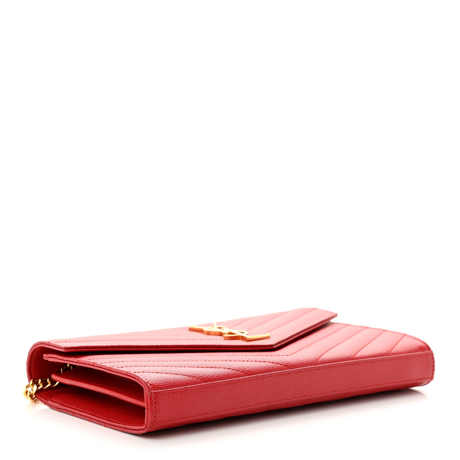 Saint Laurent Grain De Poudre Matelasse Chevron Monogram Chain Wallet Red 4 of 11
