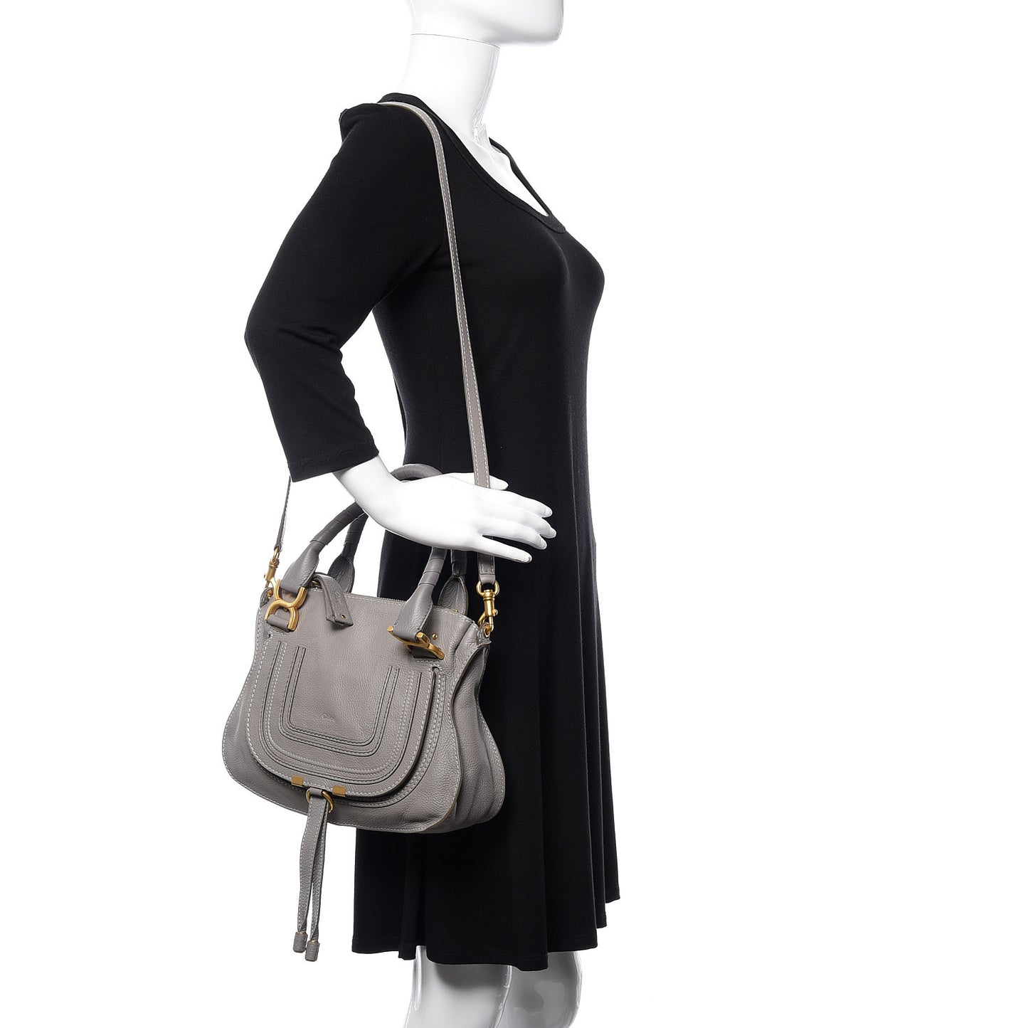 Calfskin Small Marcie Satchel Cashmere Grey
