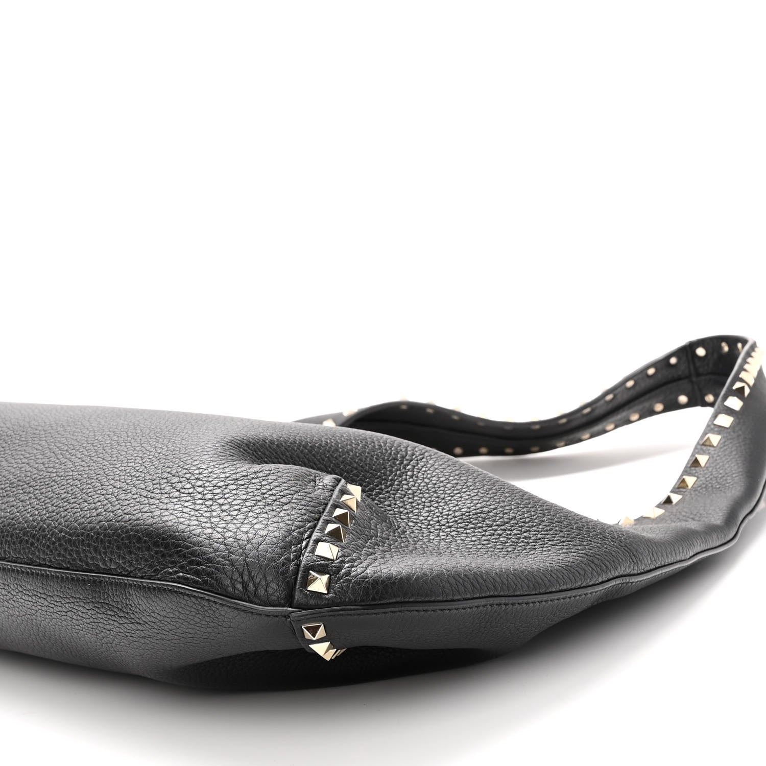 Valentino Garavani Grained Calfskin Large Rockstud Hobo Black 9 of 9