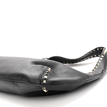 Valentino Garavani Grained Calfskin Large Rockstud Hobo Black 9 of 9