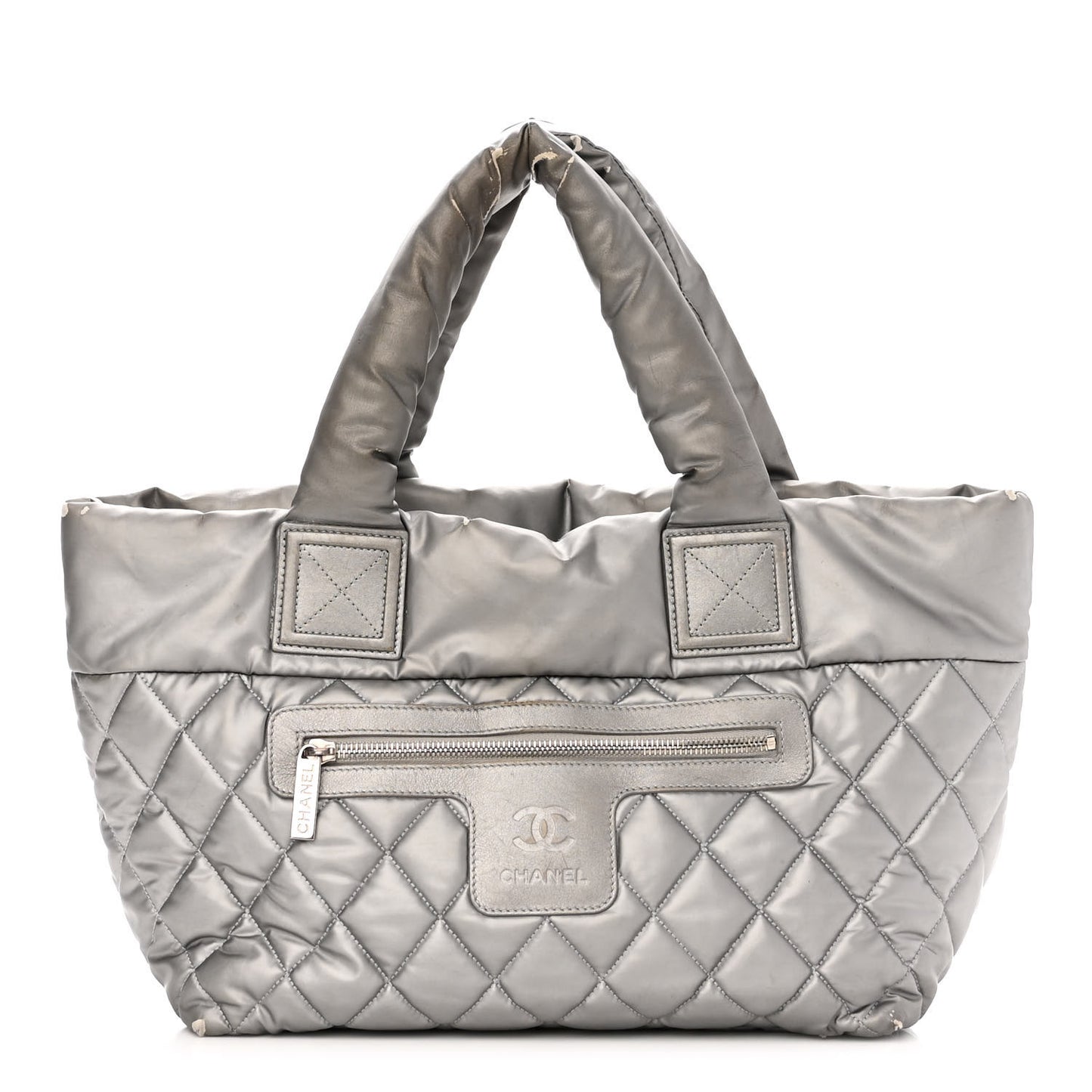 Nylon Quilted Small Coco Cocoon Tote Silver