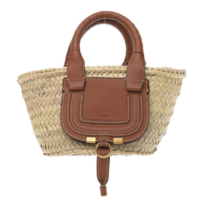 Chloe Raffia Small Grain Calfskin Small Marcie Basket Tan 1 of 8