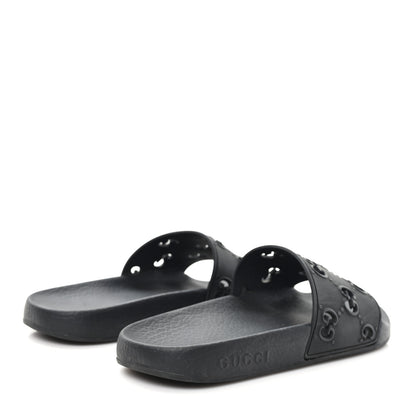 Gucci Rubber GG Monogram Perforated Womens Slide Sandals 37 Black 5 of 8
