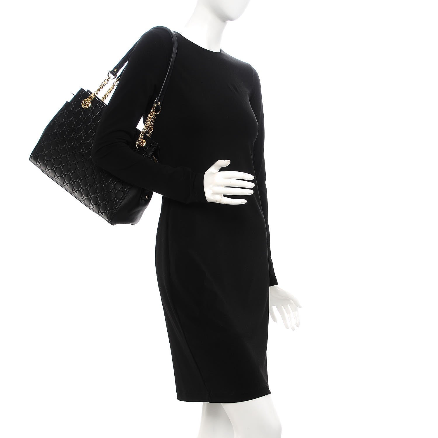 Gucci Guccissima Signature Medium Shoulder Tote Bag Black 2 of 7