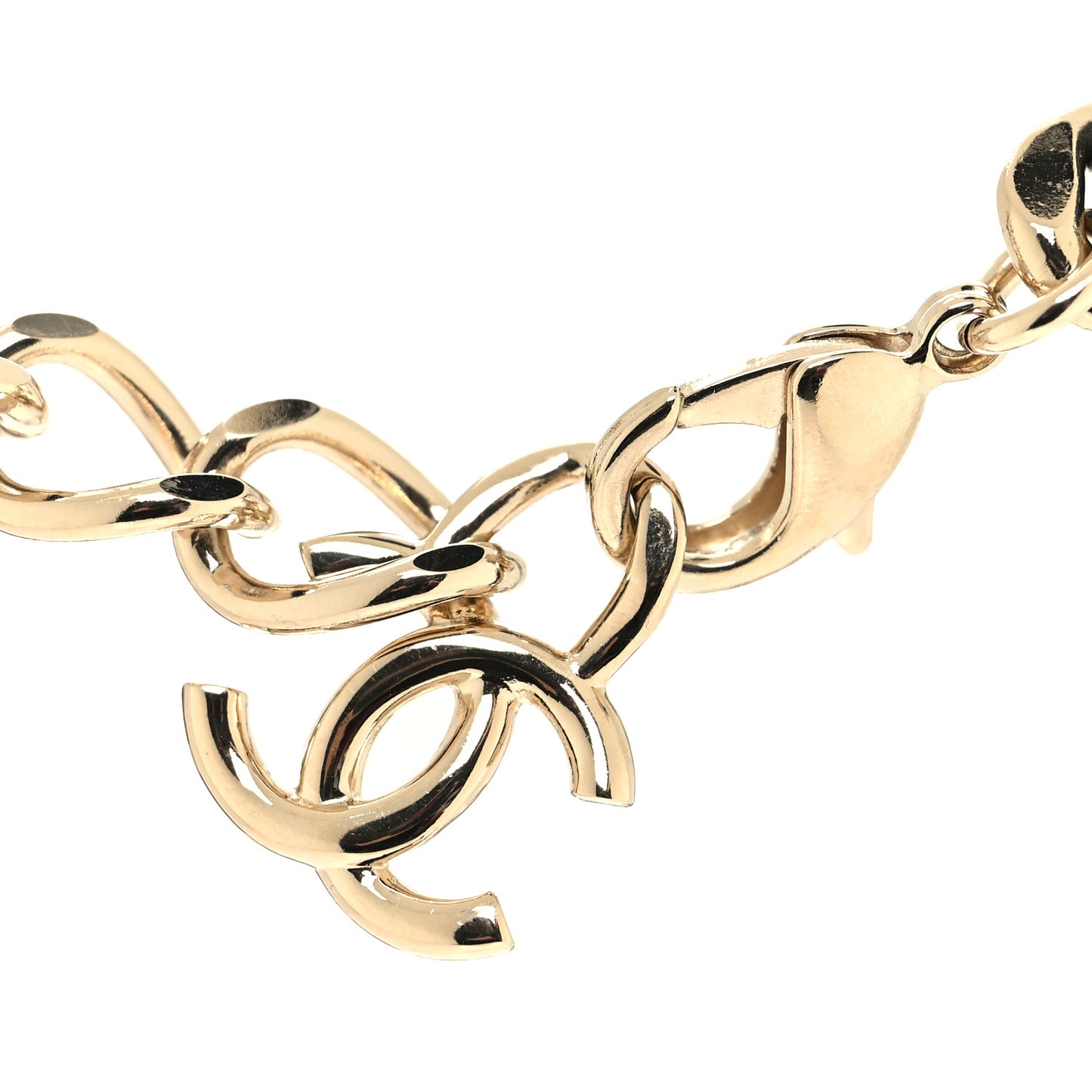 Metal Lambskin Chain CC Choker Necklace Black Gold