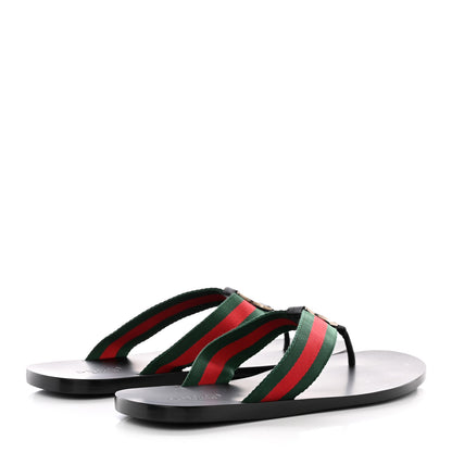 Gucci Nylon Calfskin Web Mens Thong Sandals 8 Green Red Black 4 of 18