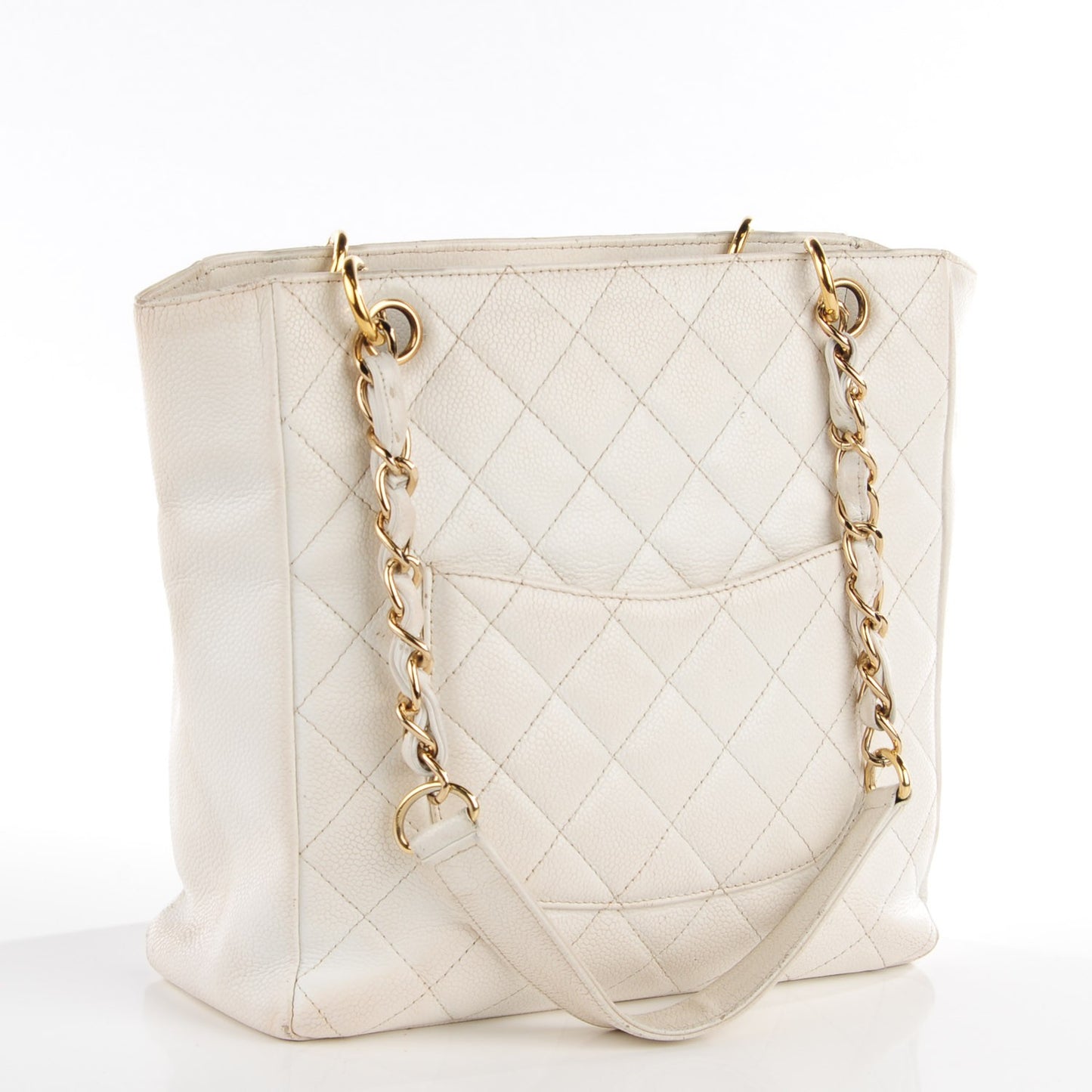 Caviar Quilted Petit Shopping Tote PST White