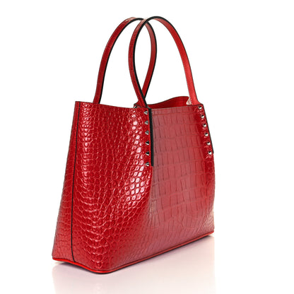 Christian Louboutin Crocodile Embossed Calfskin Spiked Small Cabarock Shopper Tote Red 3 of 7