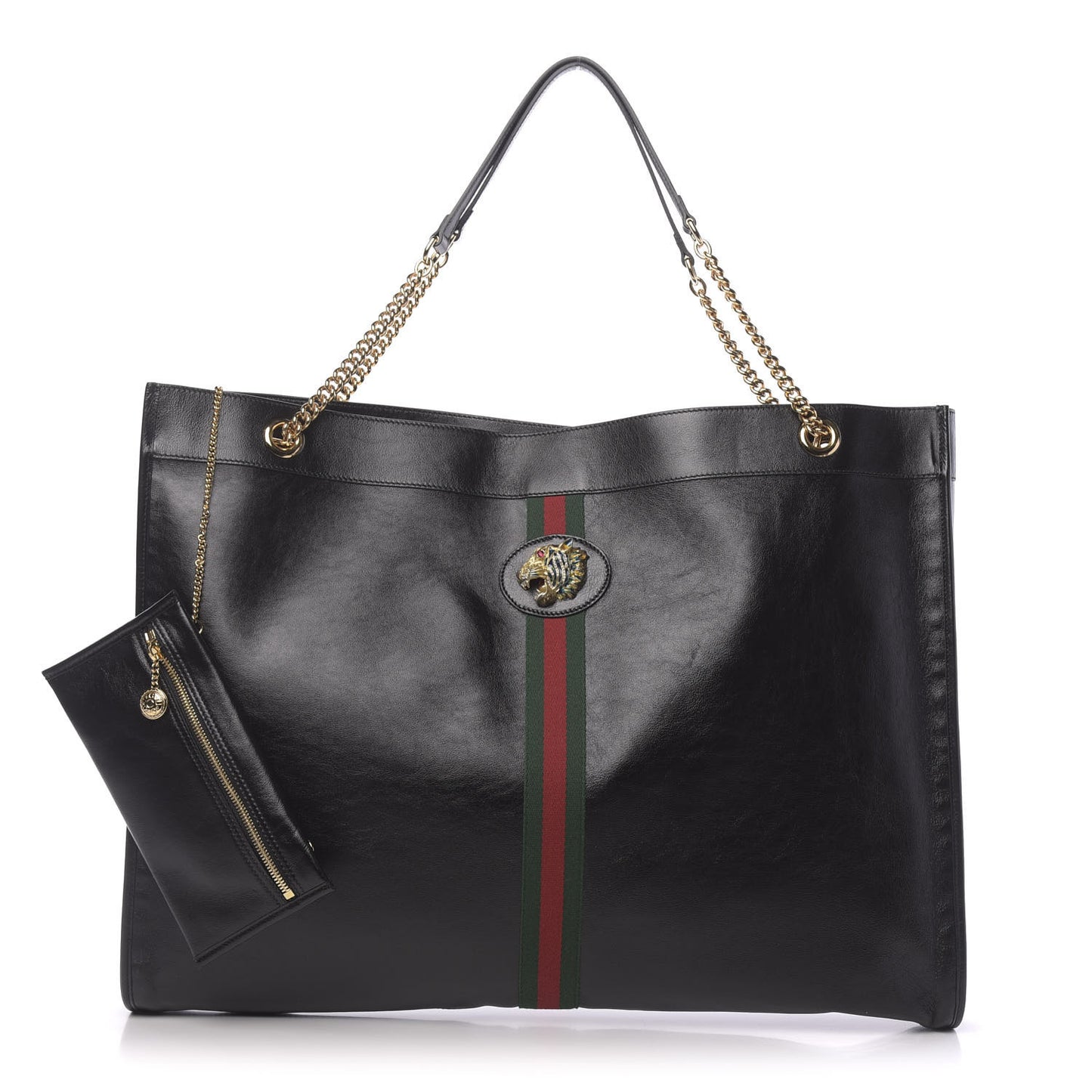 Calfskin Maxi Rajah Chain Tote Black
