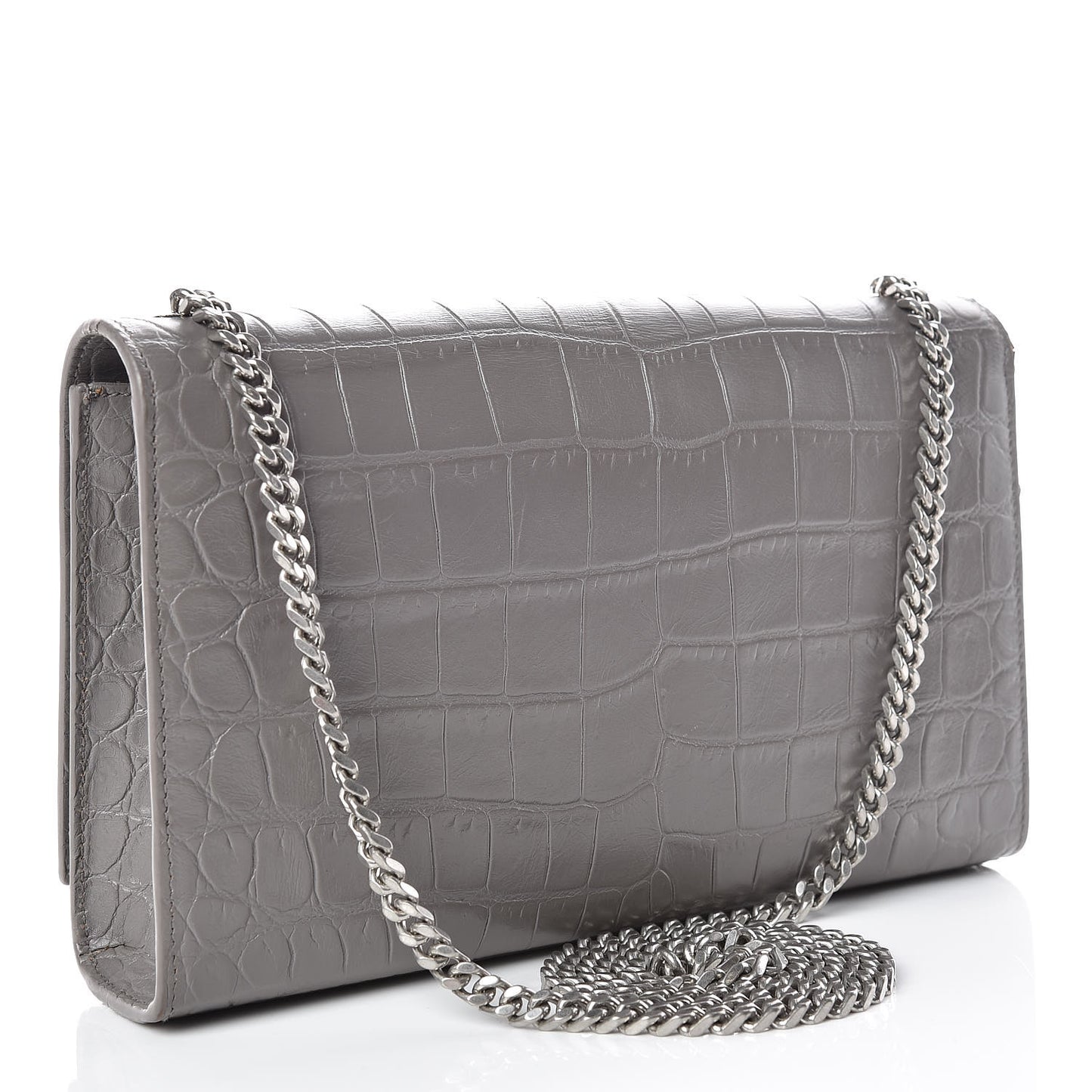Calfskin Crocodile Embossed Medium Classic Monogram Kate Tassel Satchel Fog