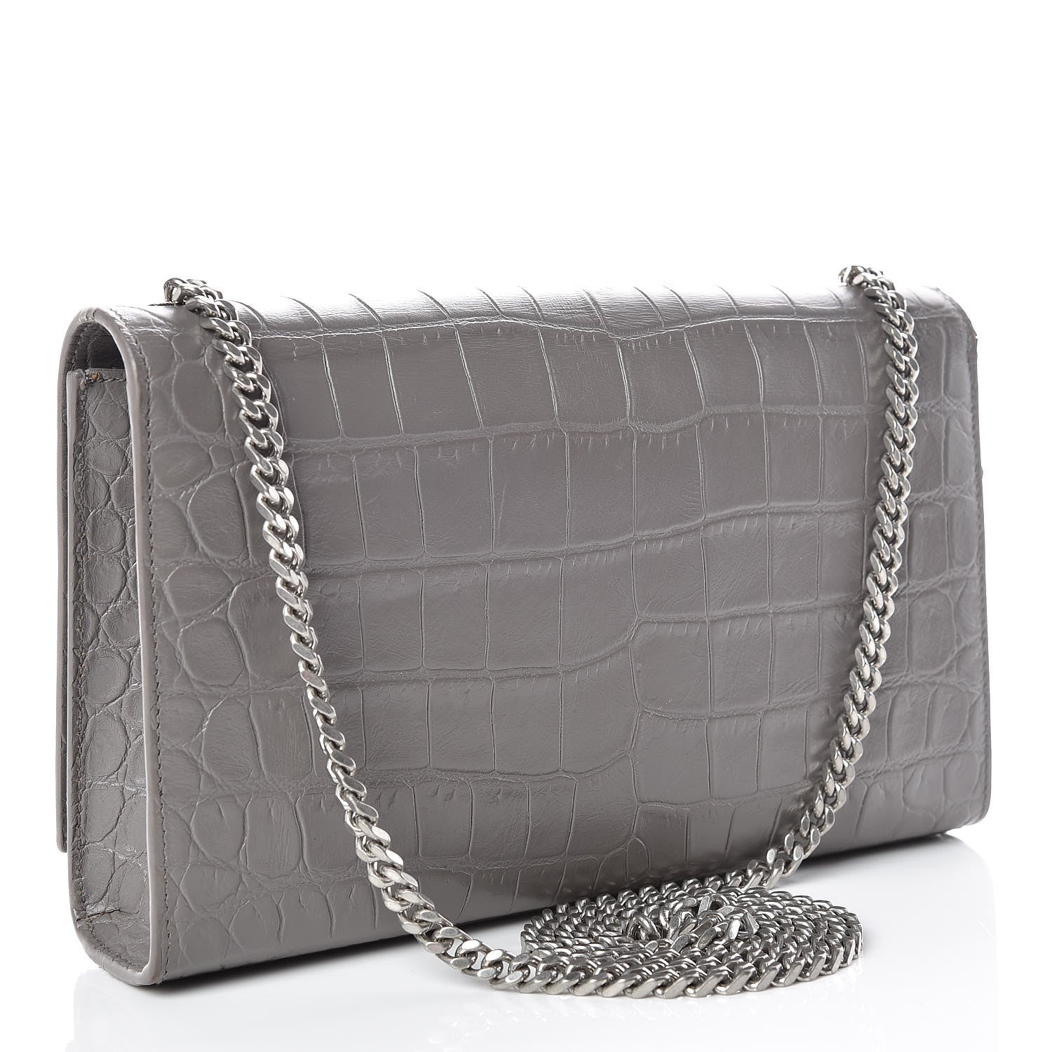 Saint Laurent Calfskin Crocodile Embossed Medium Classic Monogram Kate Tassel Satchel Fog 3 of 15