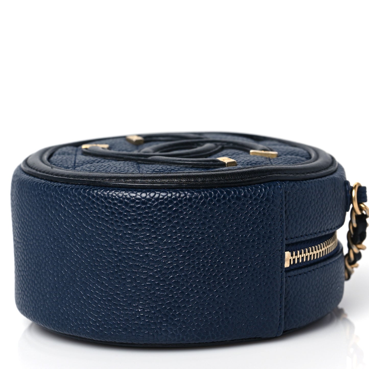 Caviar Quilted Round Filigree Crossbody Navy Black