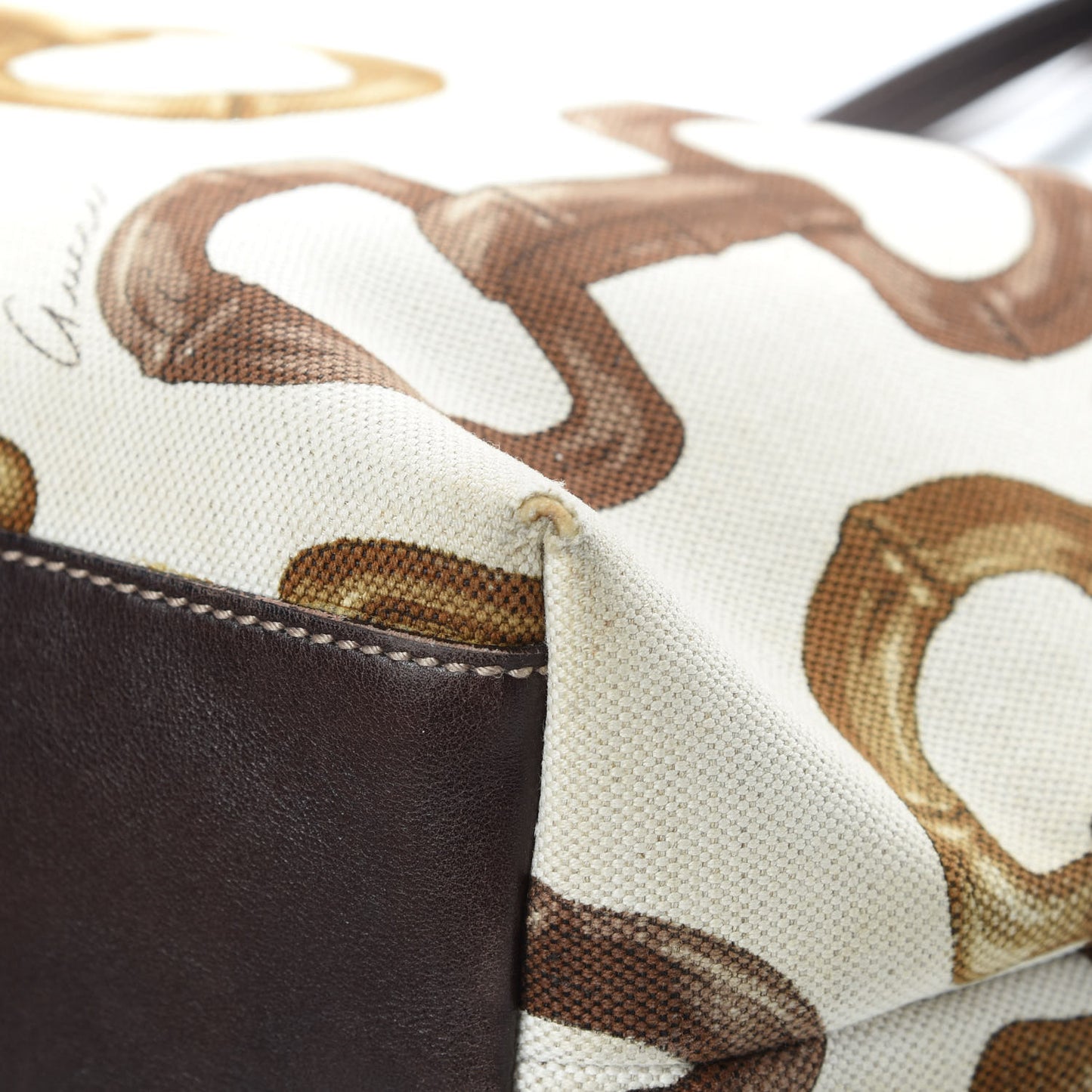Canvas Bamboo Horsebit Print Tote White