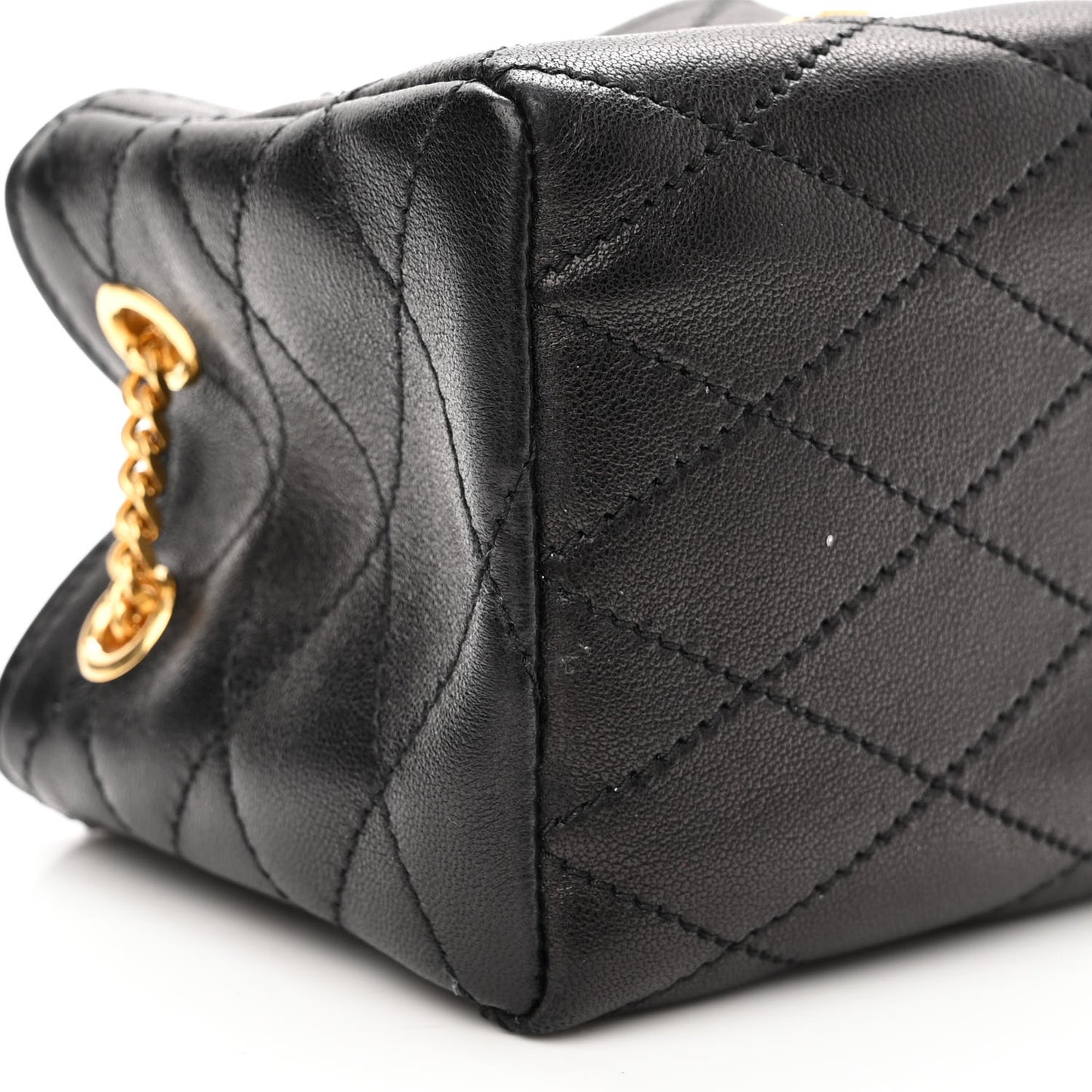 Lambskin Quilted Baby Bucket Bag Black