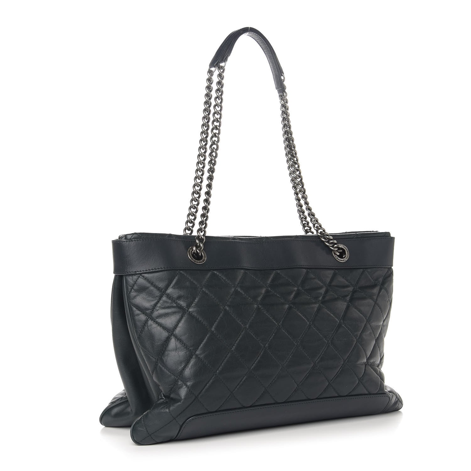 Chanel Glazed Calfskin Quilted Shopping Tote Dark Blue 3 of 11