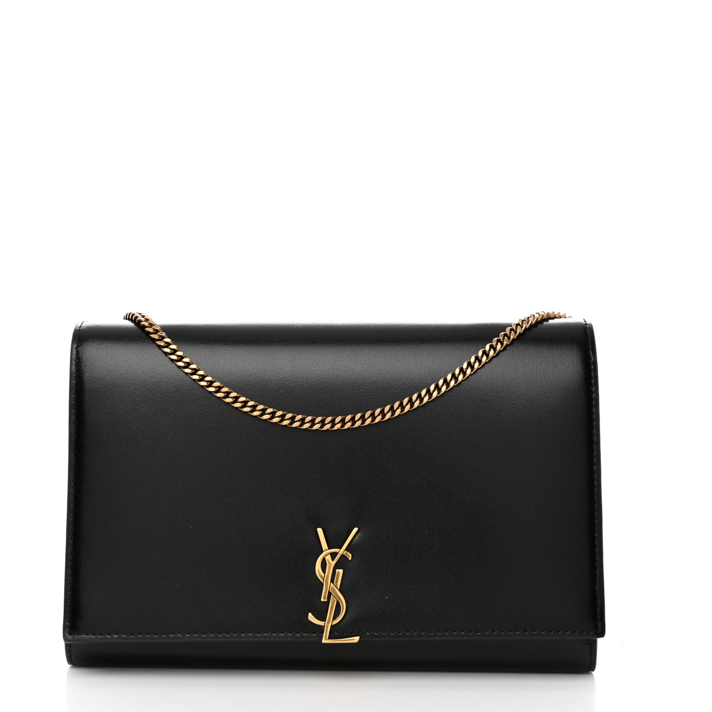 Glossy Calfskin Monogram Chain Wallet Black