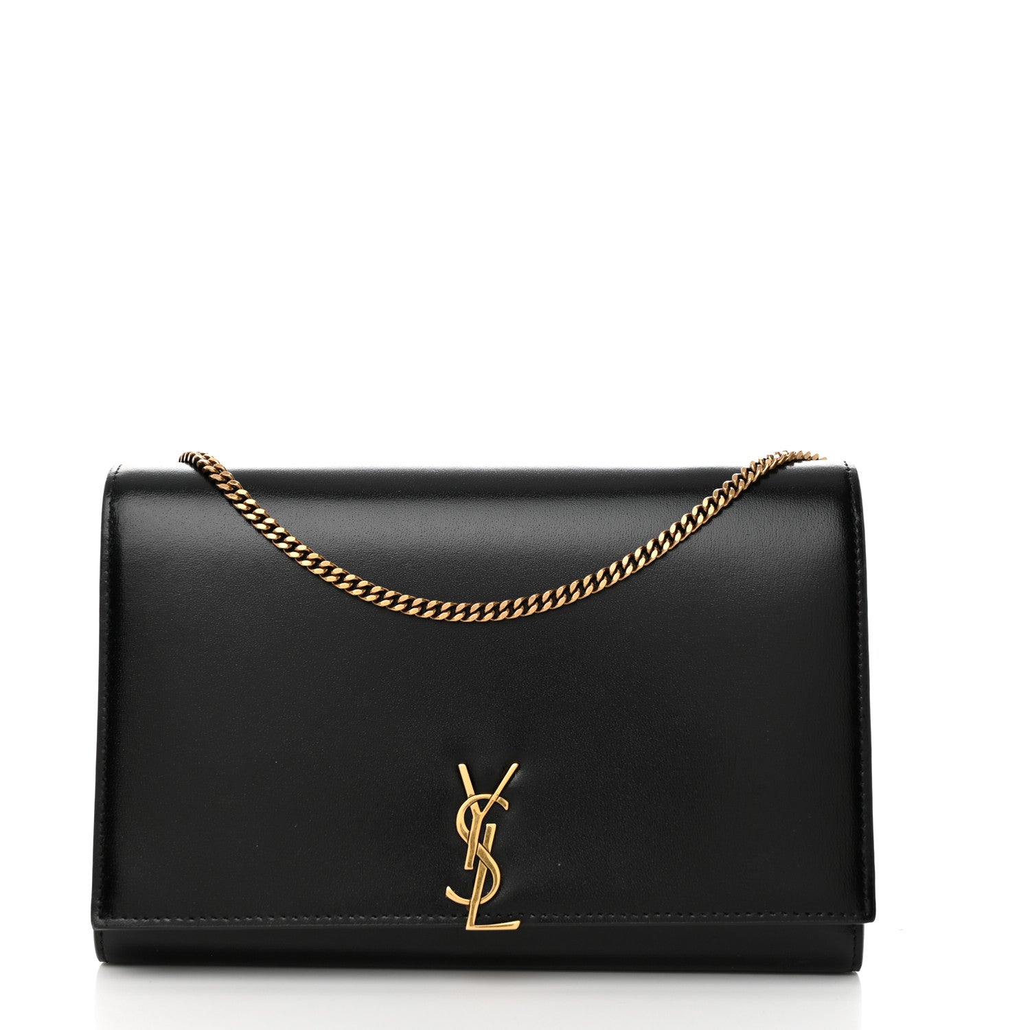 Saint Laurent Glossy Calfskin Monogram Chain Wallet Black 1 of 9