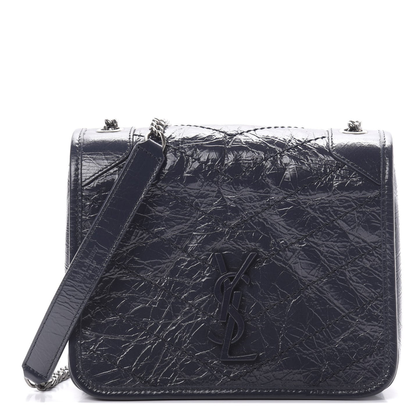 Crinkled Calfskin Matelasse Monogram Niki Chain Wallet Deep Marine