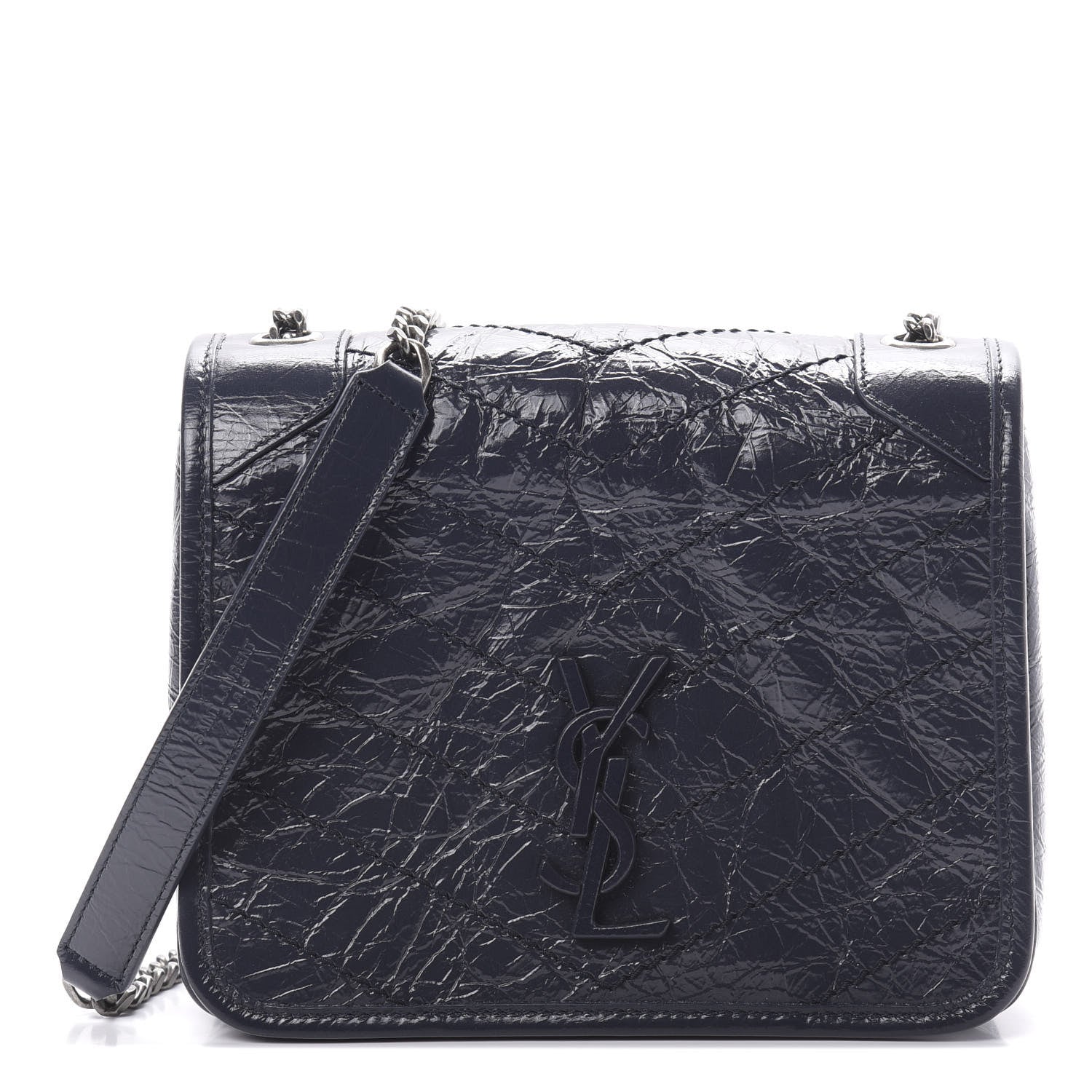 Saint Laurent Crinkled Calfskin Matelasse Monogram Niki Chain Wallet Deep Marine 1 of 12