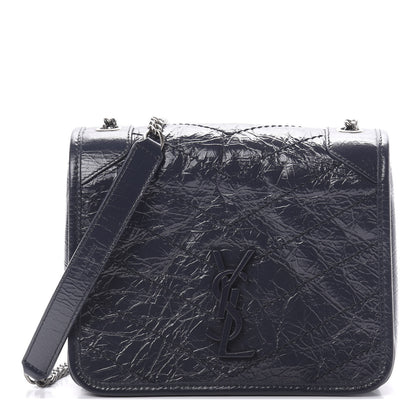 Saint Laurent Crinkled Calfskin Matelasse Monogram Niki Chain Wallet Deep Marine 1 of 12