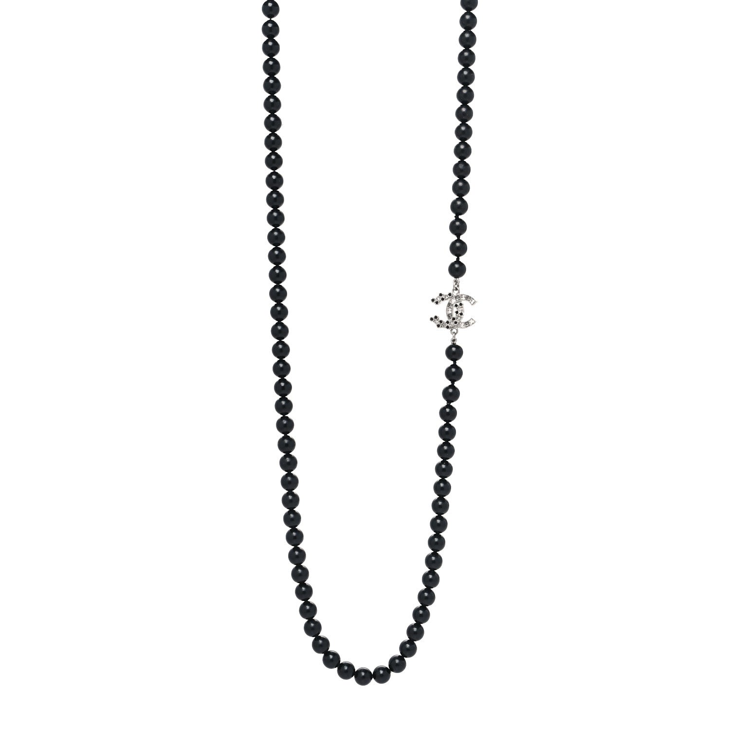 Chanel Baguette Crystal Beaded CC Long Necklace Black Silver 2 of 5