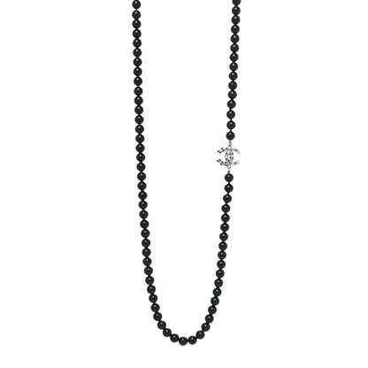 Chanel Baguette Crystal Beaded CC Long Necklace Black Silver 2 of 5