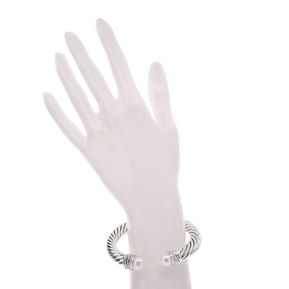 David Yurman Sterling Silver Diamond Pearl 10mm Crossover Hinge Bracelet 2 of 6