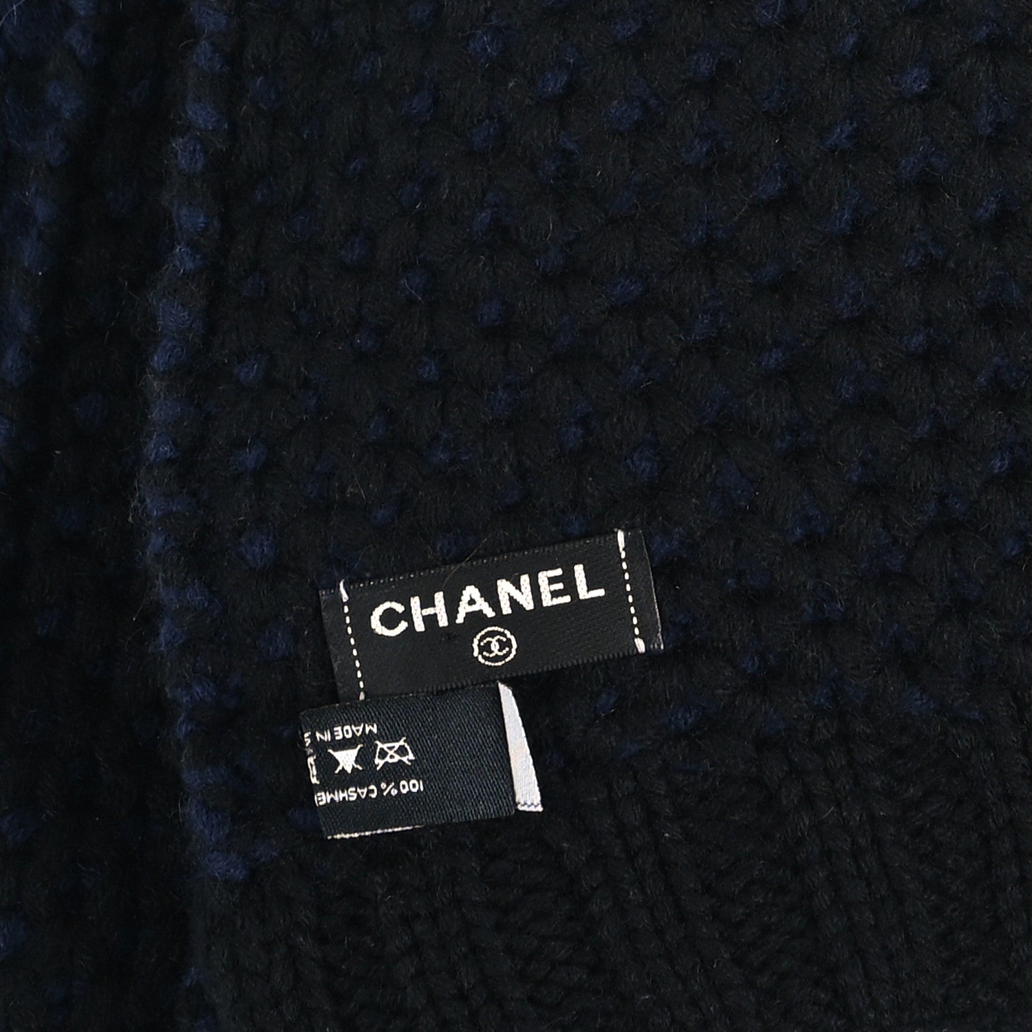 Chanel Cashmere CC Logo Shooting Star Scarf Blue Black 3 of 3