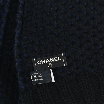 Chanel Cashmere CC Logo Shooting Star Scarf Blue Black 3 of 3