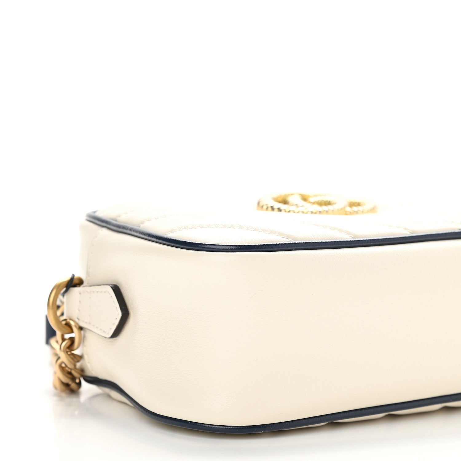 Gucci Vintage Effect Calfskin Matelasse Diagonal Small Torchon GG Marmont Chain Shoulder Bag Mystic White Blue Agata 8 of 9