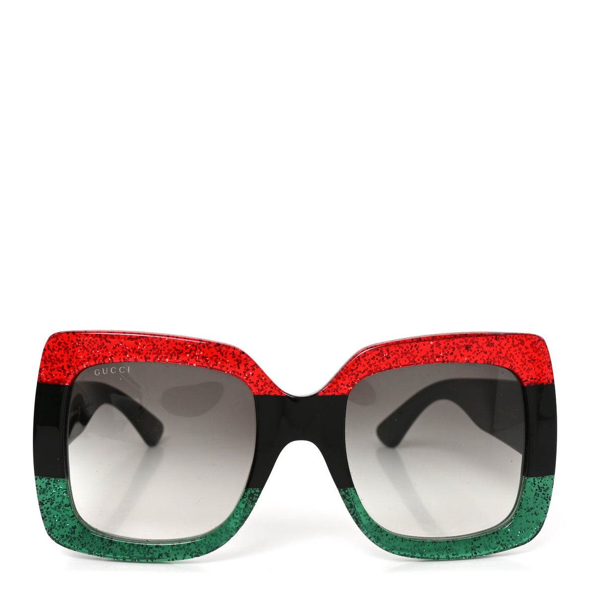 Gucci Acetate Square Frame Sunglasses GG0083S Glitter Red Black Green 2 of 7