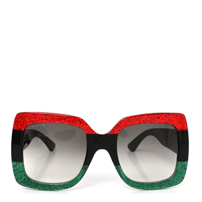 Gucci Acetate Square Frame Sunglasses GG0083S Glitter Red Black Green 2 of 7