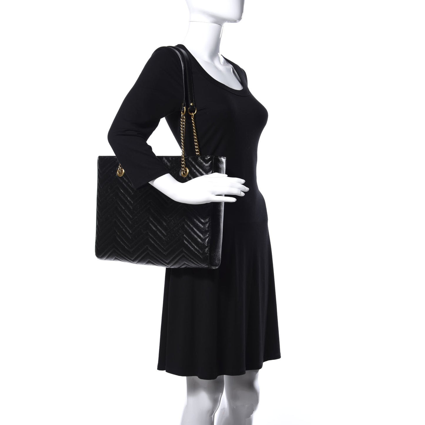 Vintage Calfskin Matelasse Medium GG Marmont Slim Tote Black