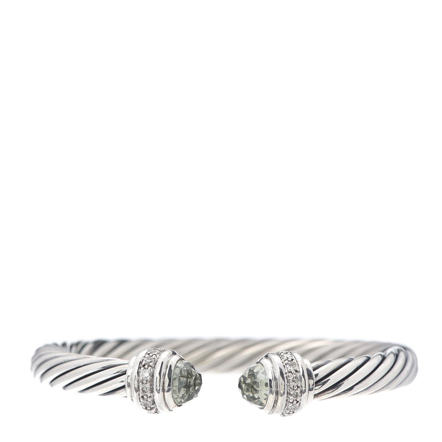 David Yurman Sterling Silver Diamond Prasiolite 7mm Cable Classics Bracelet 1 of 5