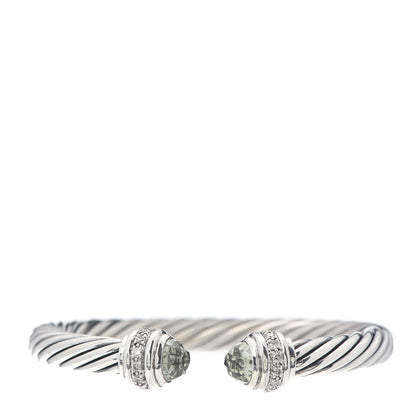 David Yurman Sterling Silver Diamond Prasiolite 7mm Cable Classics Bracelet 1 of 5