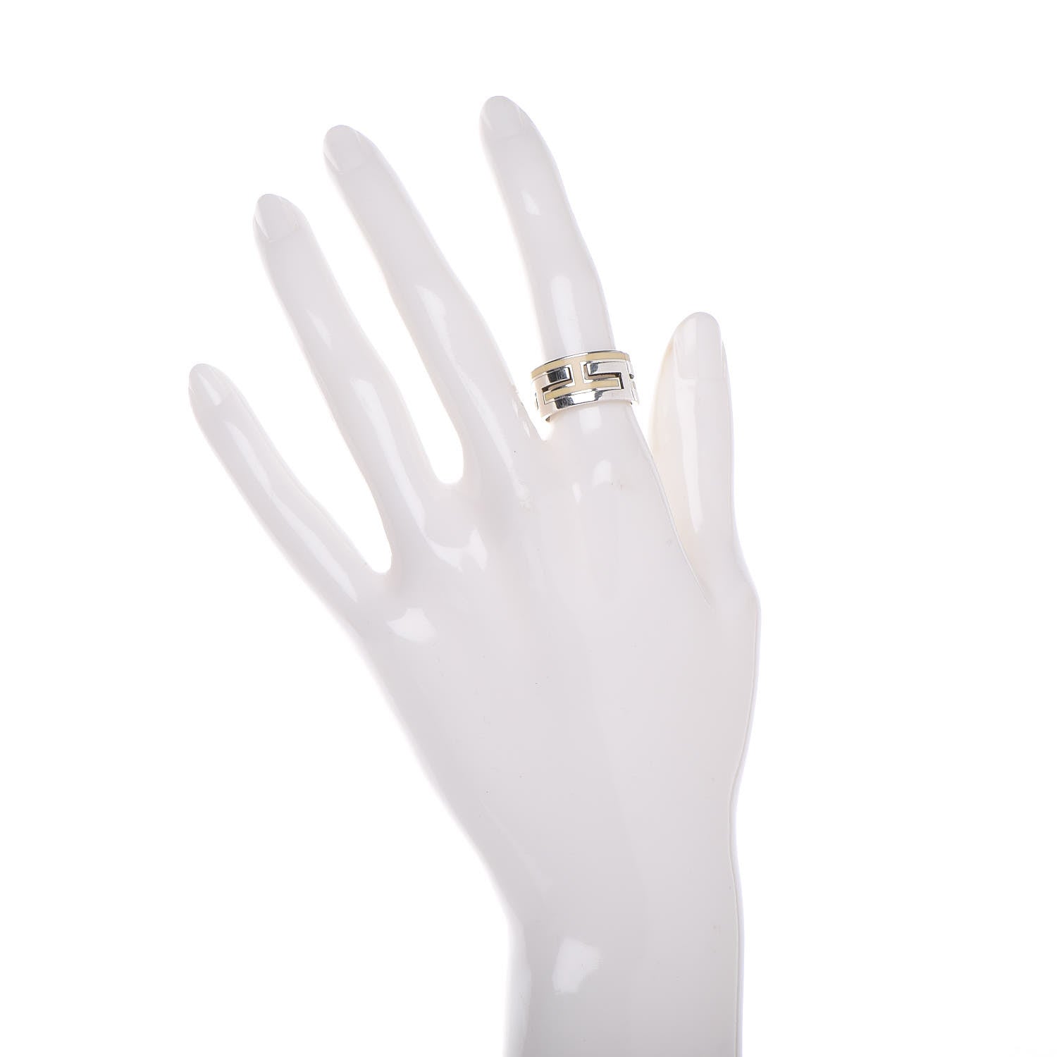 Hermes Sterling Silver Enamel Arcane Move H Ring 51 5.75 Cream 2 of 4