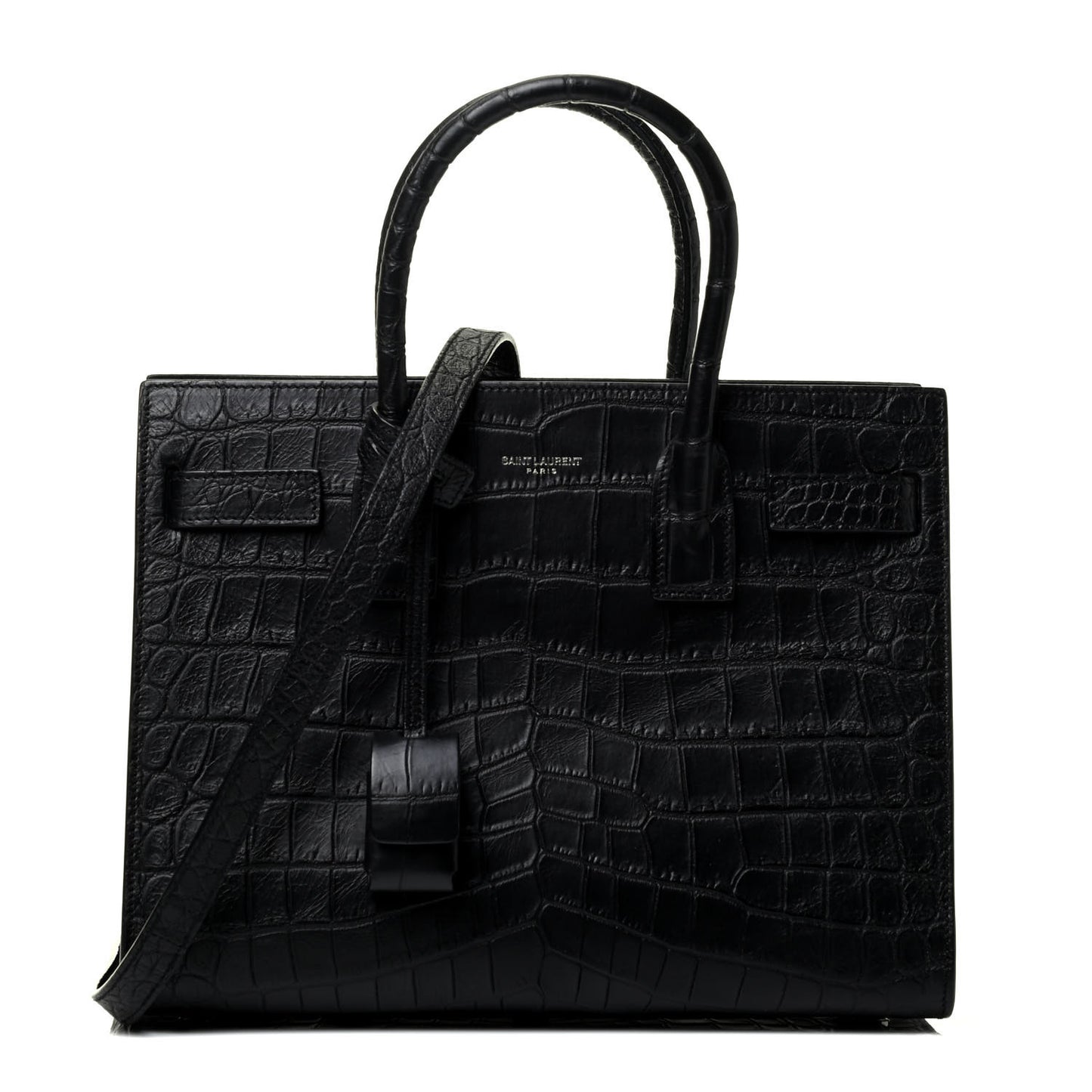 Calfskin Crocodile Embossed Baby Sac De Jour Black
