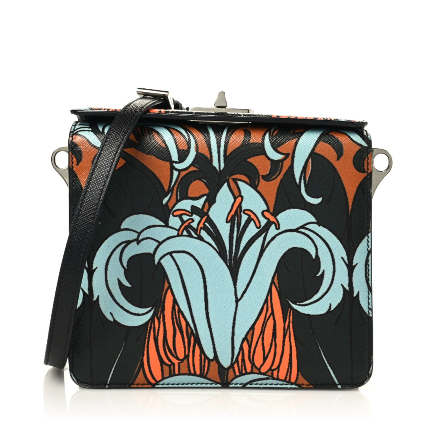 Saffiano Stampata Print Shoulder Bag Black Multicolor