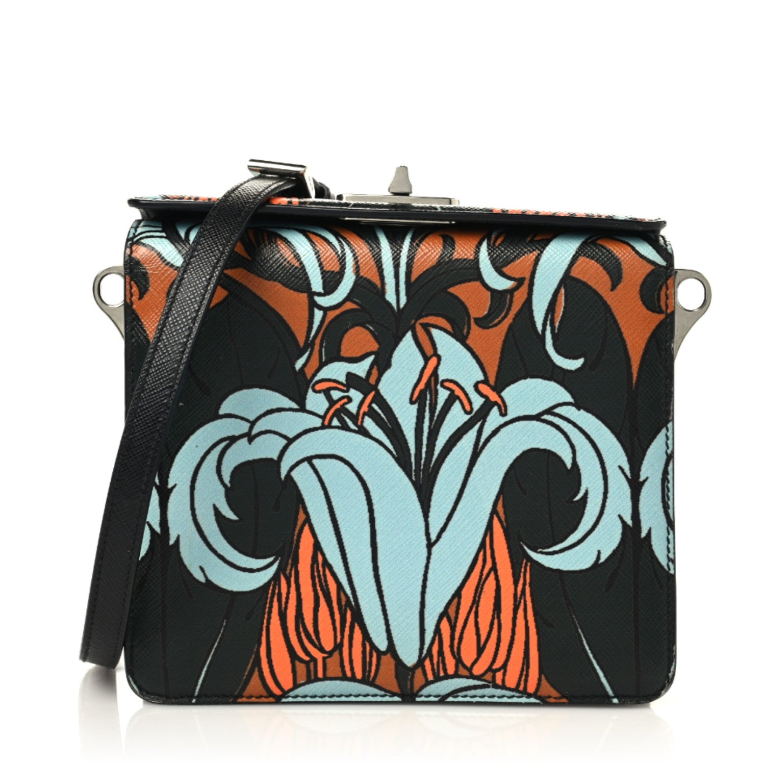Prada Saffiano Stampata Print Shoulder Bag Black Multicolor 1 of 9