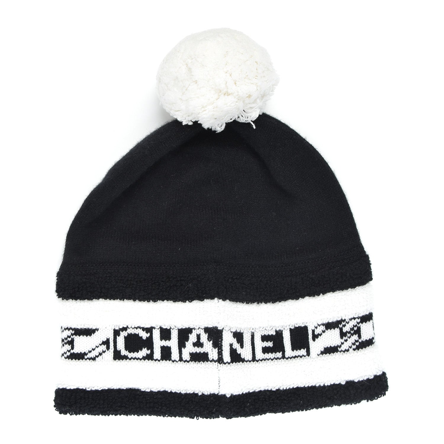 Chanel Cashmere CC Beanie Hat Ecru Black 3 of 4