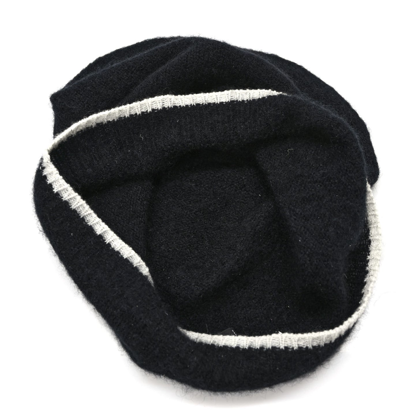 Cashmere Silk CC Beanie Hat Black White