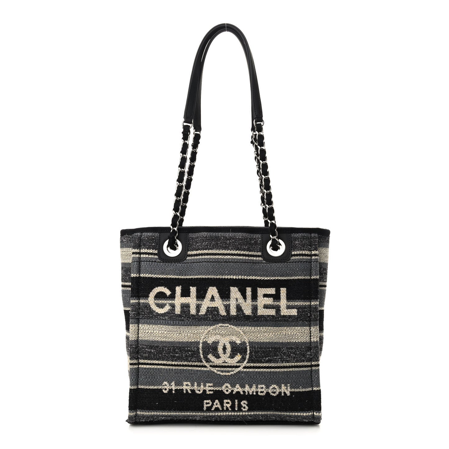 Striped Canvas Mini Deauville Tote Dark Grey