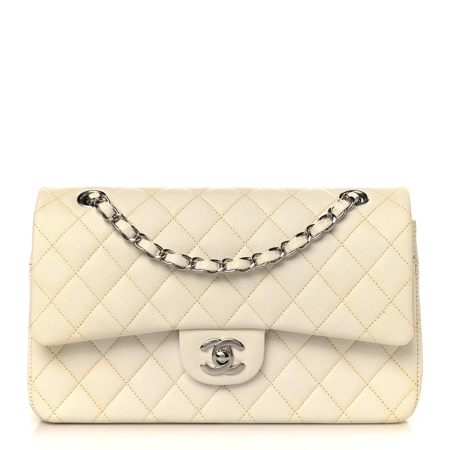 Caviar Quilted Medium Double Flap White